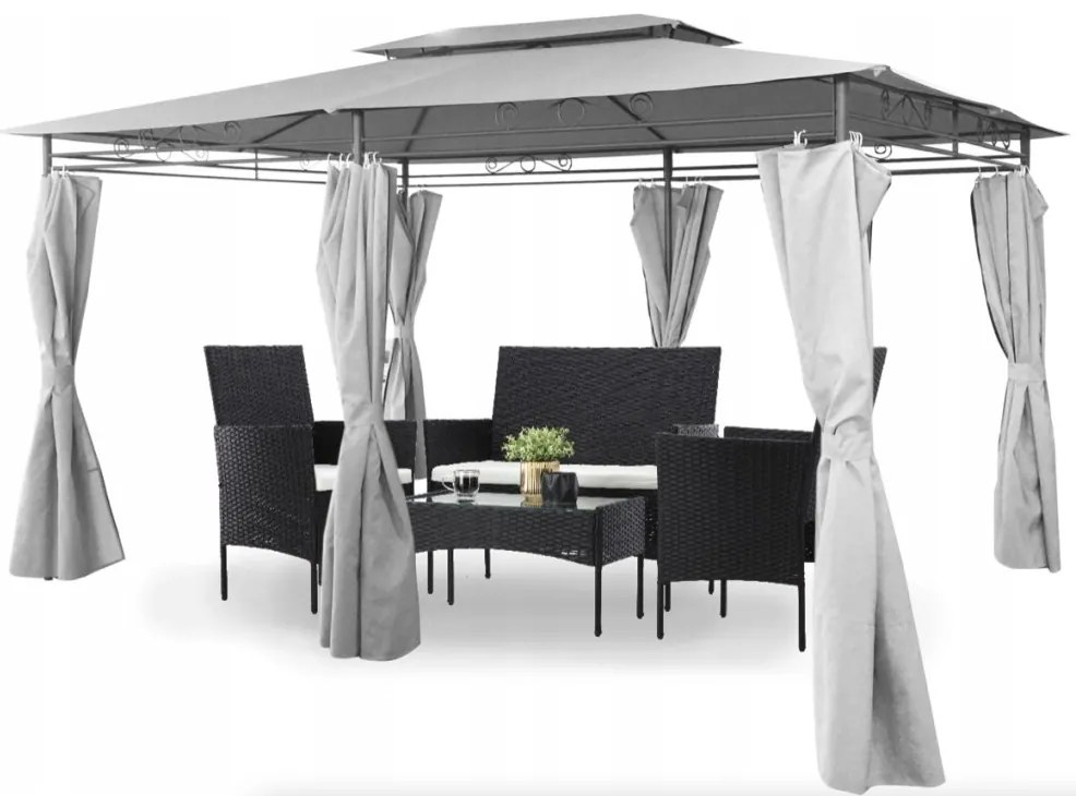 Stabilný záhradný pavilón 3 x 4 m sivá