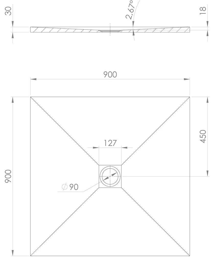 Polysan Polysan, TRENECA sprchová vanička z liateho mramoru s možnosťou úpravy rozmeru 90x90cm, biela matná, 84300.11