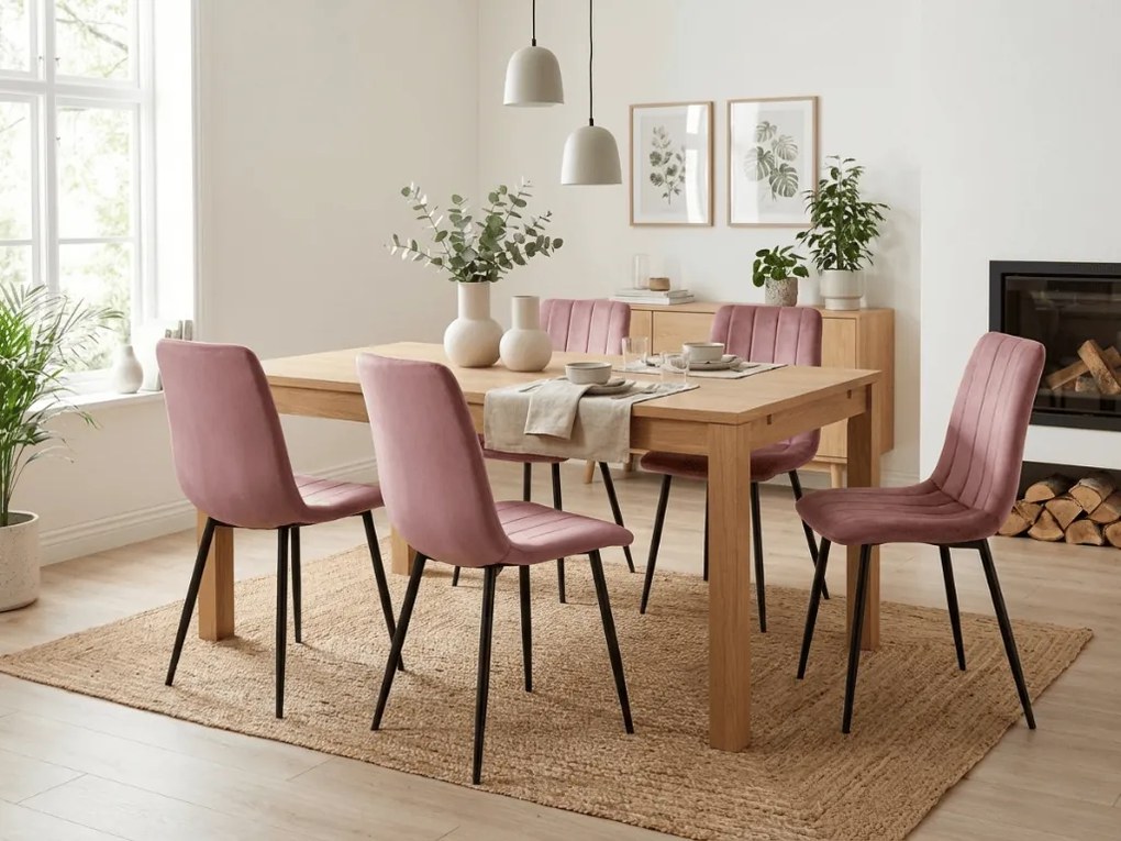 Ružová zamatová stolička LAVA s čiernymi nohami
