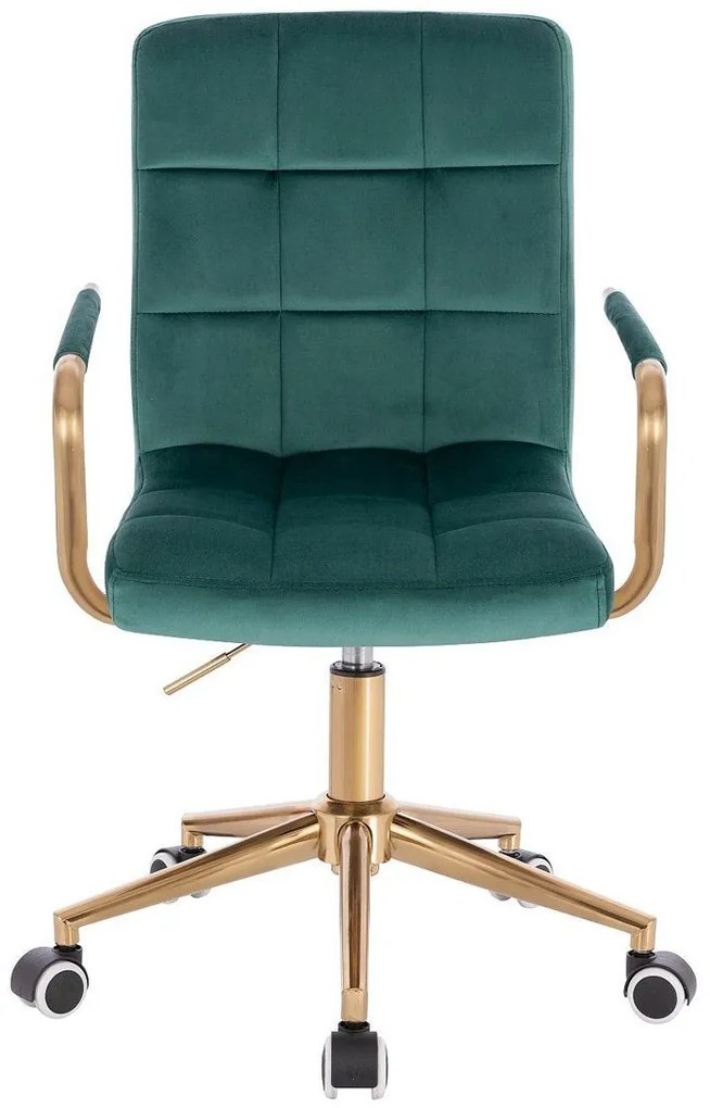 LuxuryForm DESIGN Stolička VERONA GOLD VELUR na zlatej základni s kolieskami - zelená