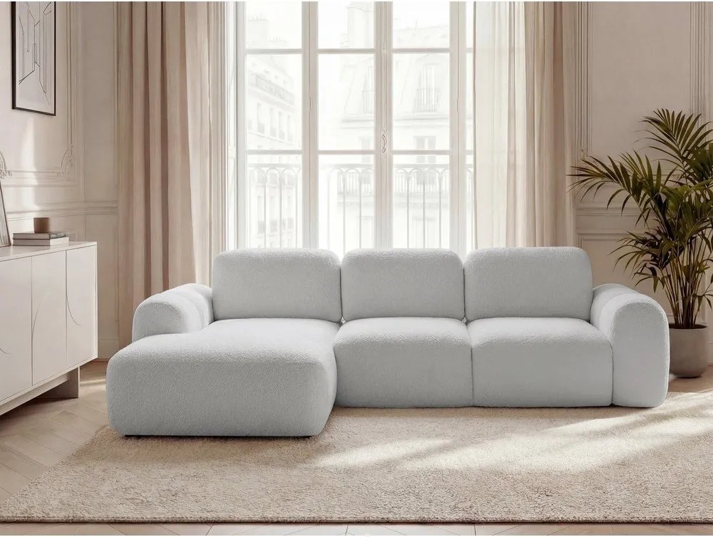 Svetlosivá rozkladacia/s úložným priestorom rohová pohovka z textílie buklé (ľavý roh/s leňoškou) Montaigne – Bobochic Paris