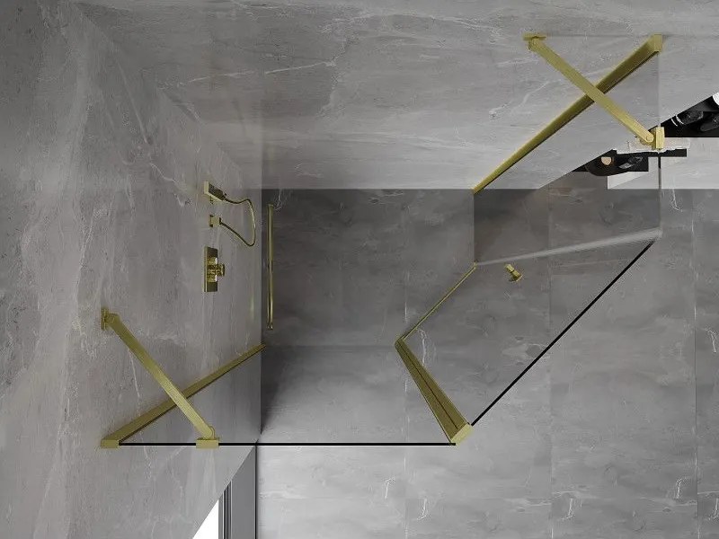 Mexen Mist, päťuholníkový sprchový kút výklopný 100 x 80 cm, číre sklo, zlatý matný profil, 8A8-100-080-55-00