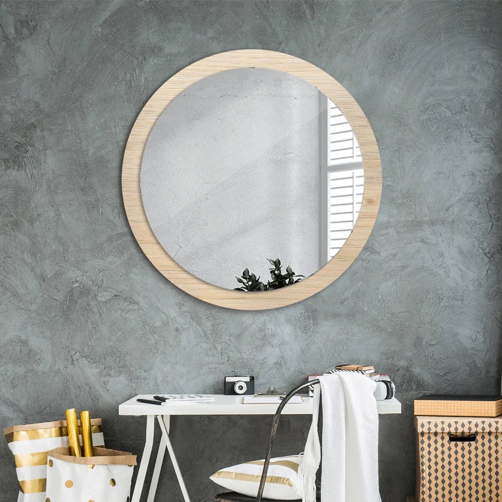 Okrúhle ozdobné zrkadlo na stenu Ľahké drevo fi 90 cm
