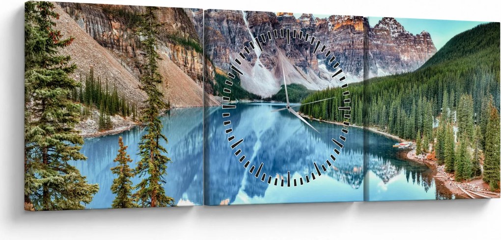 Obraz - Moraine lake (s hodinami) (90x30 cm)