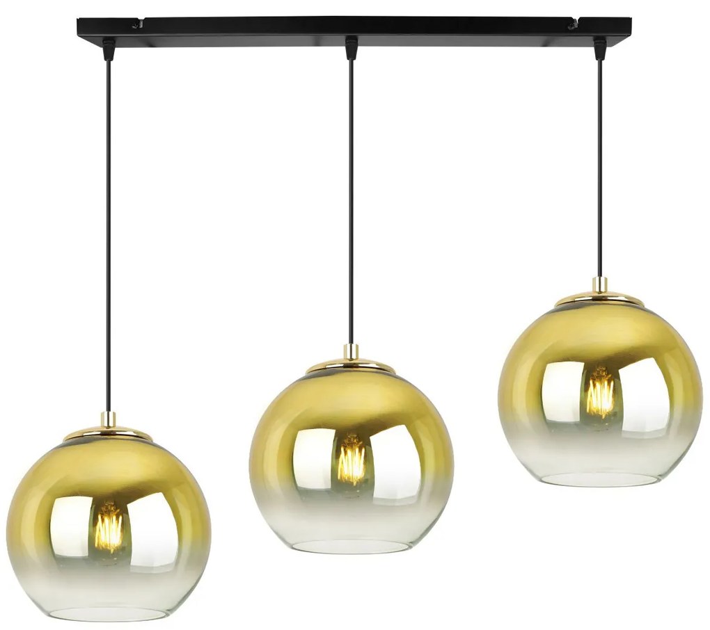 Závesné svietidlo Bergen Gold, 3x zlaté/transparentné sklenené tienidlo (fi 15cm)