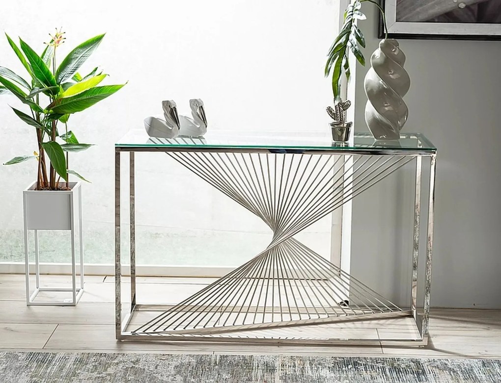 KONZOLA ZOLIA NEREZOVÁ OCEĽ CHRÓM + SKLO 120 cm