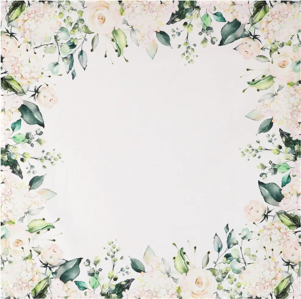 Obrus Biele ruže a hortenzie, 80x80 cm