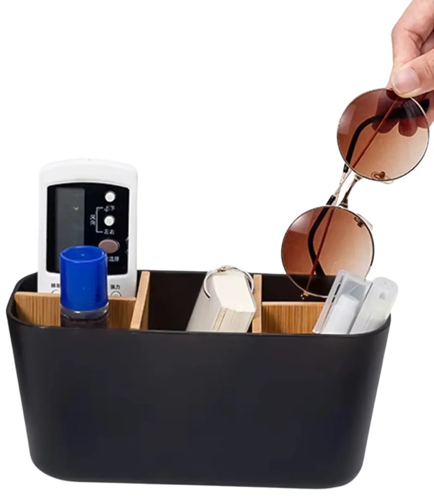 Arte Regal Organizér s bambusovými priehradkami, stojan na kefky, čierny OVEL