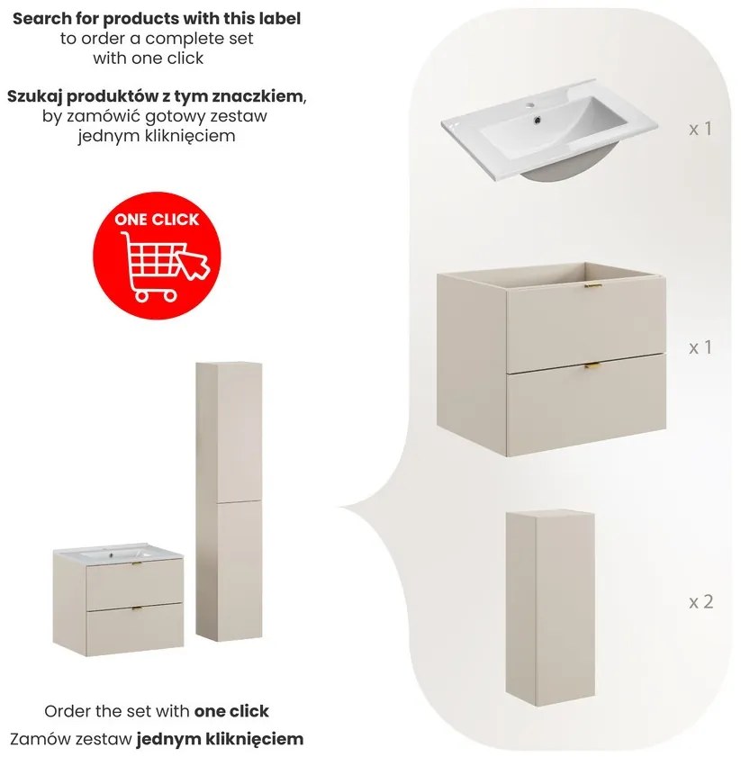 Kúpeľňová zostava Dalia Kašmírová Lávová so zápustným umývadlom a skrinkami 60 cm kašmírová/dub wotan