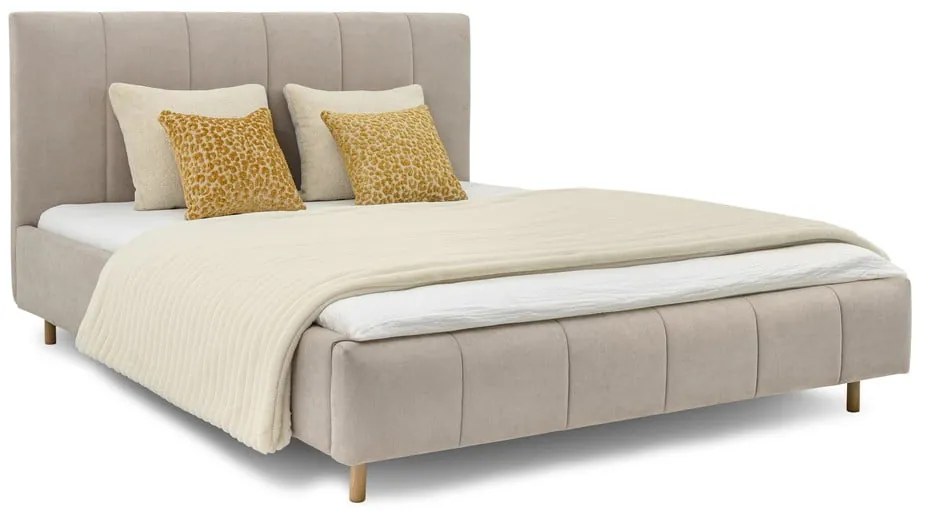 Béžová čalúnená dvojlôžková posteľ s roštom 160x200 cm Zee – Scandic
