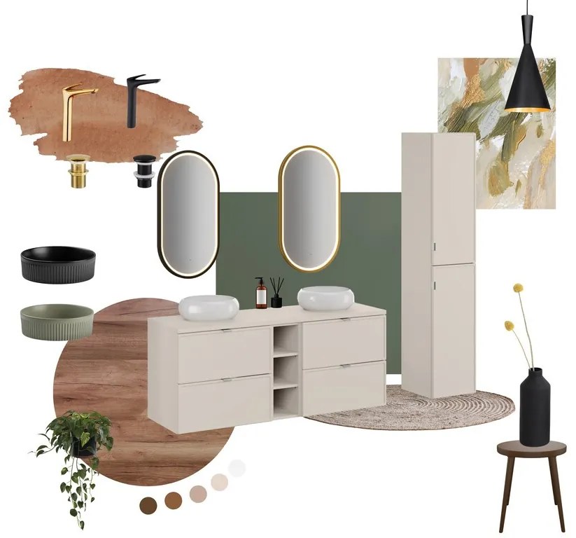 Závesná skrinka pod umývadlo Dalia Cashmere s doskou 80 cm kašmírová/dub evoke