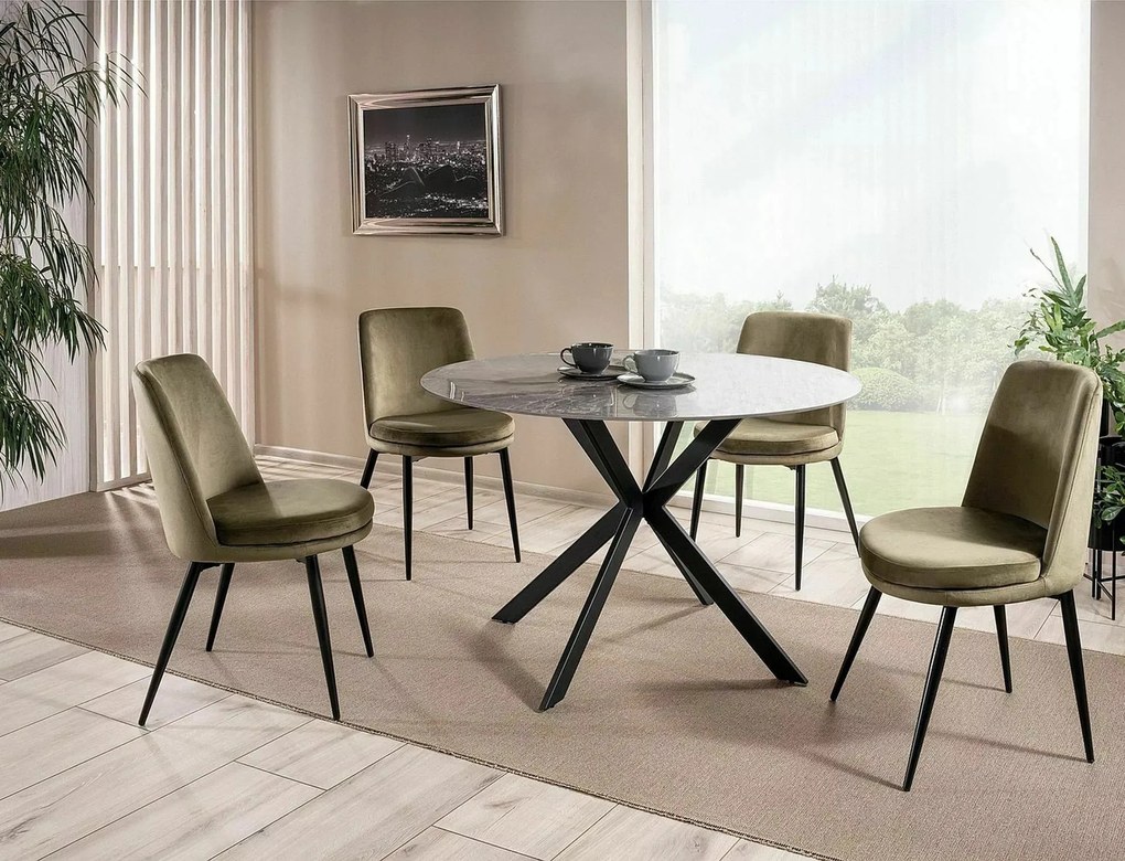 Jedálenský stôl Talia 90 cm keramika mramor/čierny