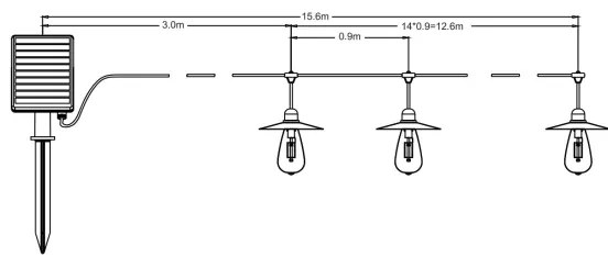 LED Solárna reťaz 15xLED/0,2W/3,7V 15,6 m 3000K IP44 2400 mAh