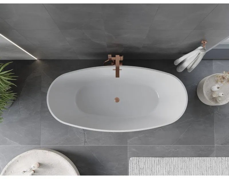 Mexen Olea, voľne stojaca vaňa, vzor, 170 × 80 cm, biela-čierna, medený matný prepad, 52821708075-65