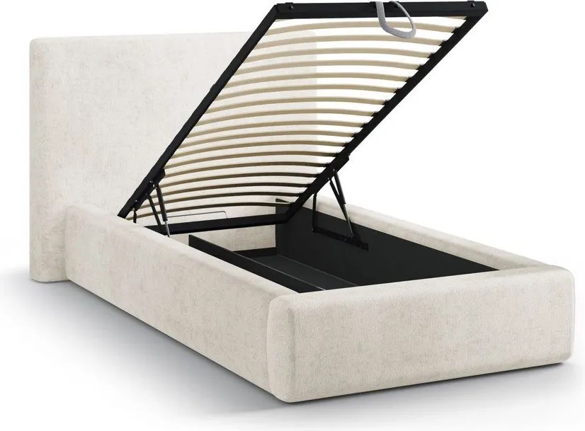 Krémovobiela čalúnená jednolôžková posteľ s úložným priestorom s roštom 90x200 cm Amy – Micadoni