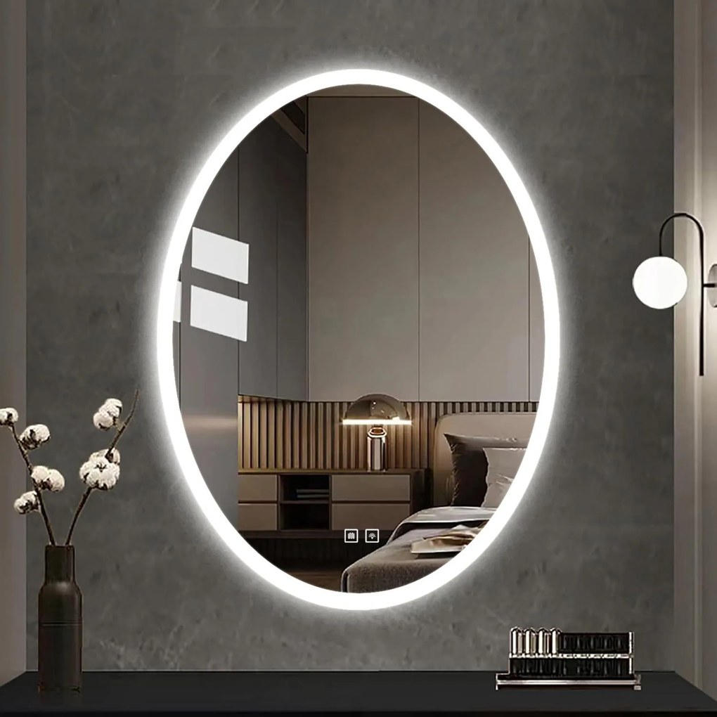Rea Oválne zrkadlo 60x80 cm s vyhrievaním a regulovateľným LED osvetlením HOM-06503