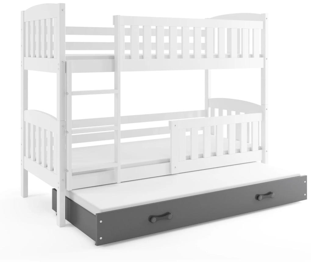 Poschodová posteľ s prístelkou KUBO 3 - 190x80cm Biela - Grafitová