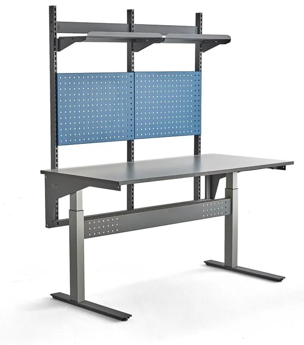 Nastaviteľný dielenský stôl VERVE, 1600x800 mm, + panely na náradie a police