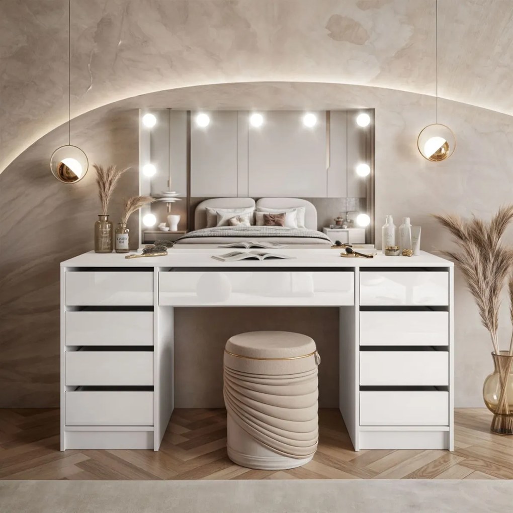 TOALETNÝ STOLÍK JULIETTA BIELÝ LESK + ZRKADLO + LED