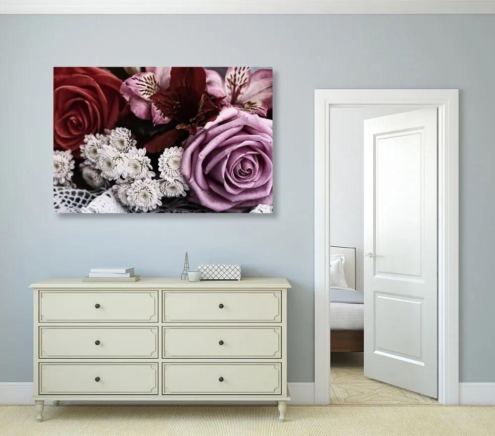 Obraz retro kytica ruží - 120x80