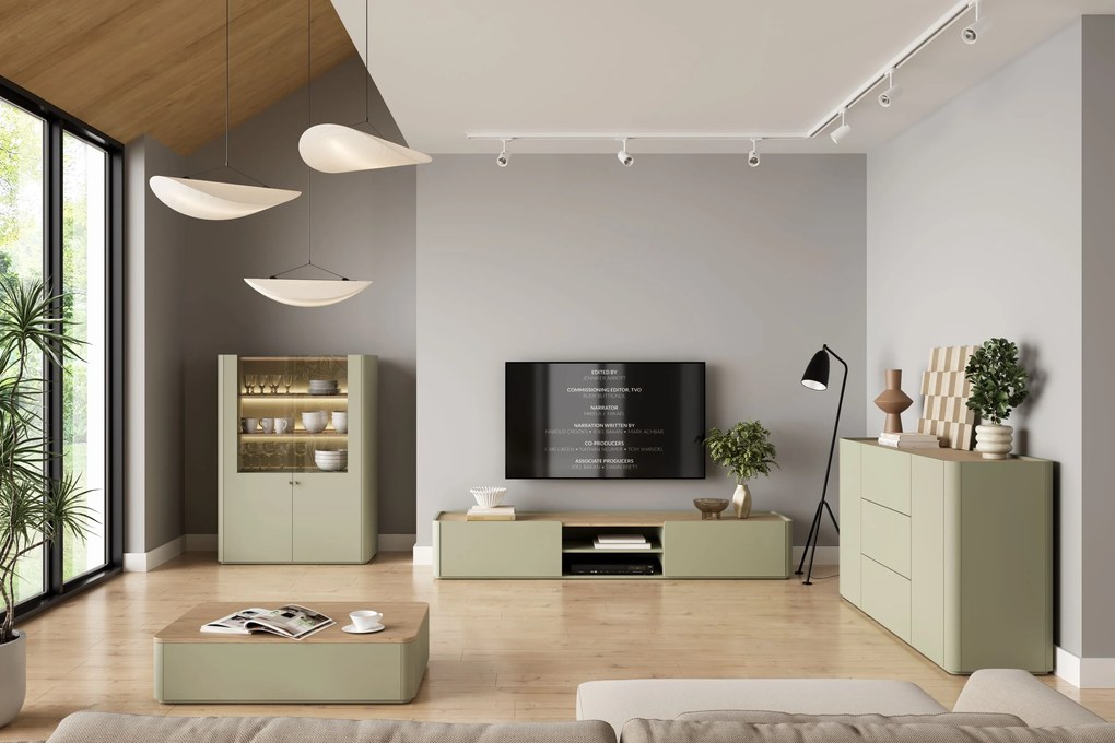Komoda Elivo 150 cm so zásuvkami - eukalyptus / dub baltic dune