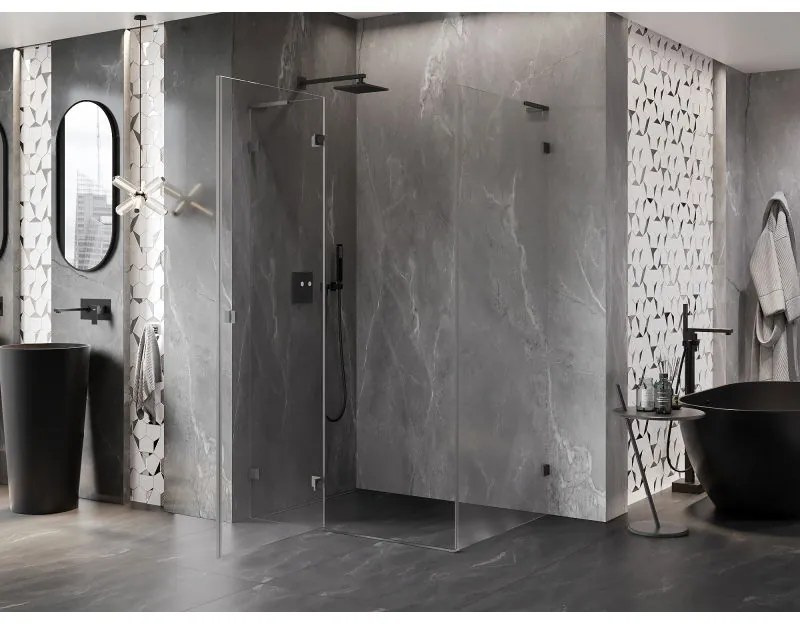 Mexen Lunar L, sklápací sprchový kút ľavý 70 x 80 cm, 8mm číre sklo, brúsený grafit profil, 834L-070-080-66-00-L