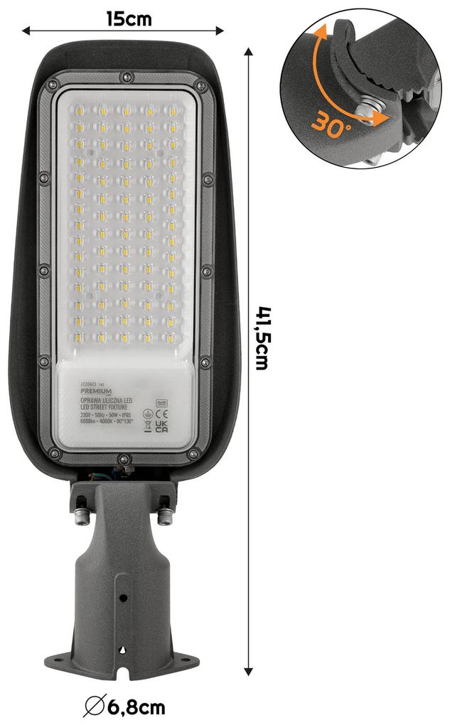 ECOLIGHT LED pouličná lampa 50W IP65 studená biela