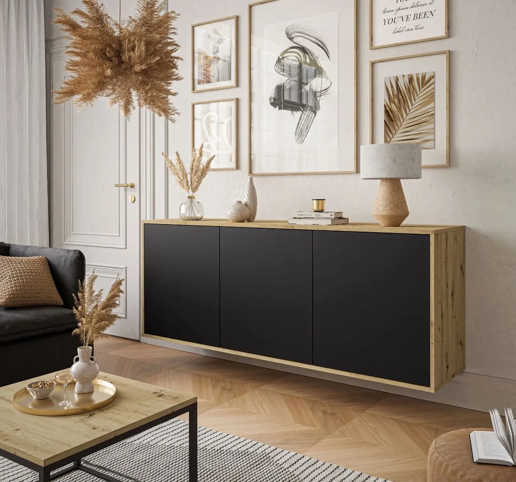 KOMODA ALWIN ČIERNA DUB ARTISAN BEZUCHYTKOVÁ ZÁVESNÁ