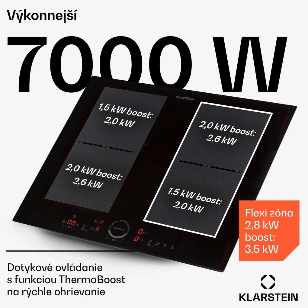 Klarstein Delicatessa 60, vstavaná indukčná varná doska, 7000 W, 4 zóny, sklokeramika, časovač