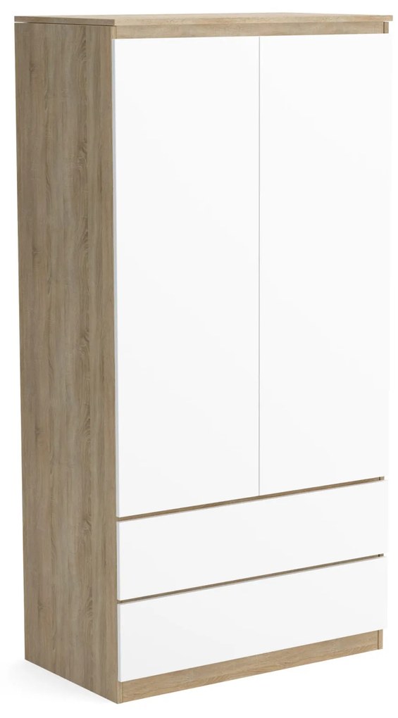 Šatní skriňa 90cm so 2 zásuvkami a vešiakom LUNE Sonoma dub/biela