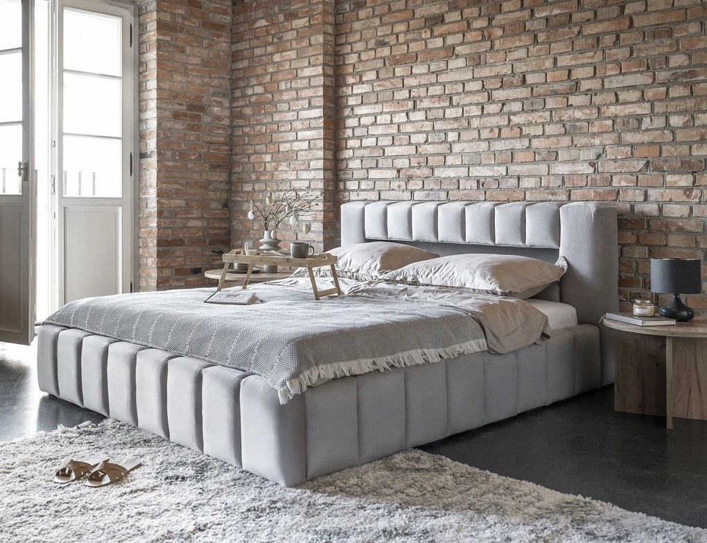 Manželská posteľ 180 cm Luxa (svetlosivá) (s roštom, úl priest. a Led)