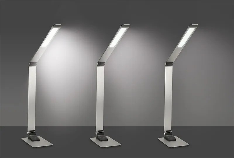 Solight LED stmievateľná stolná lampa, 11 W, teplá studená biela, USB port, strieborná