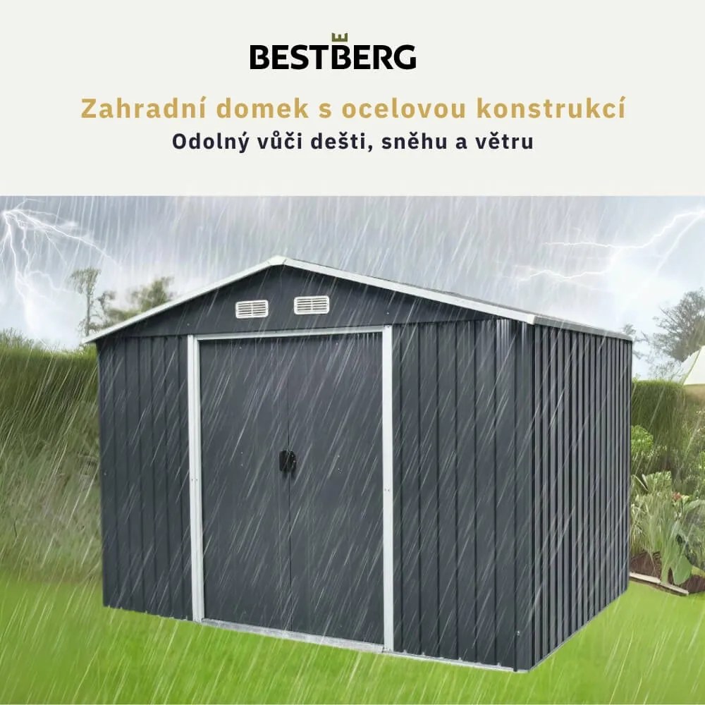 Záhradný domček BestBerg ZDB-7A / 7,2 m² / 301 x 238 x 214 cm / šedá
