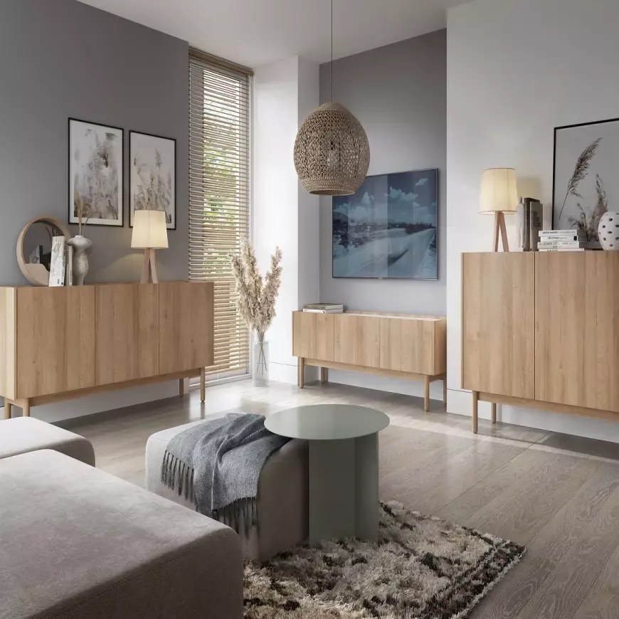 Komoda Boho La 144x83 cm dub riviéra/bílý mramor