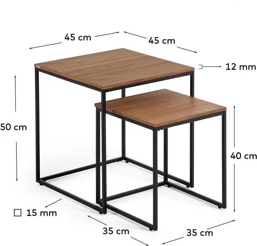 Odkladacie stolíky v súprave 2 ks s doskou v dekore orechového dreva 45x45 cm Yoana – Kave Home