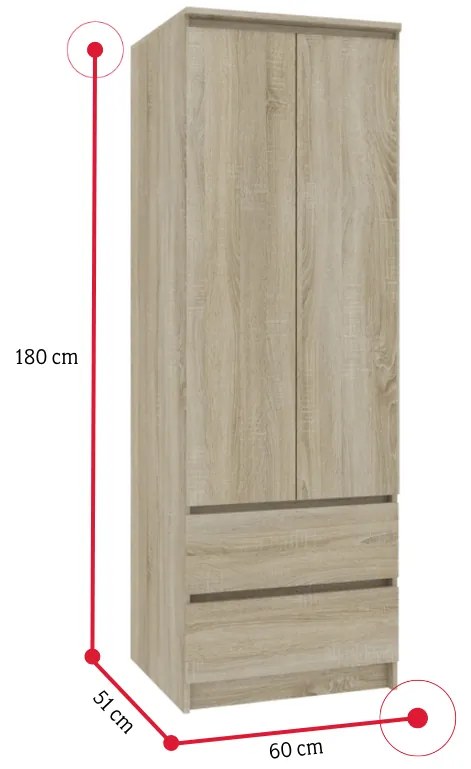 Skriňa ESTRELLA S60 2D2SZ, 60x180x51, sonoma/biela