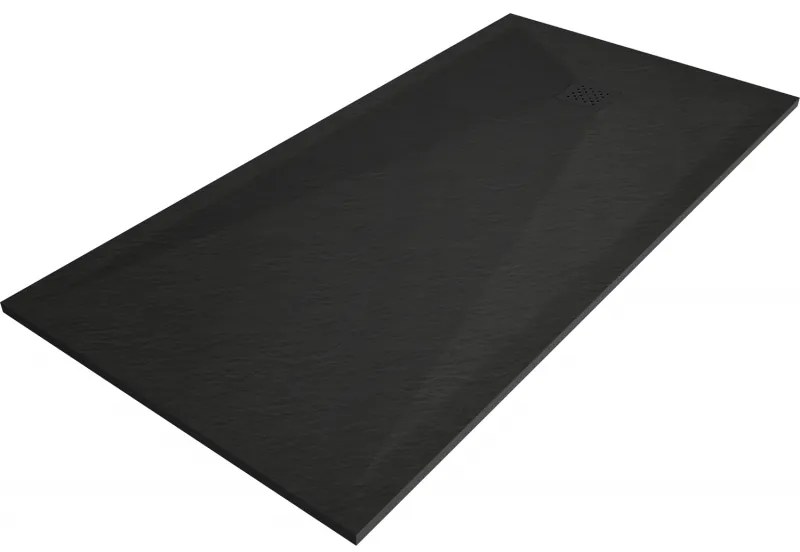 Mexen Stone+, obdĺžniková vanička z minerálneho kompozitu 160 x 90 cm, čierna, čierna krytka, 44709016-B