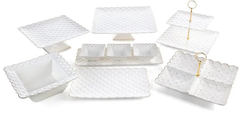 Dekorstudio Ozdobné misky na podnose BELIA03 40 x 15 x 5 cm - krémové