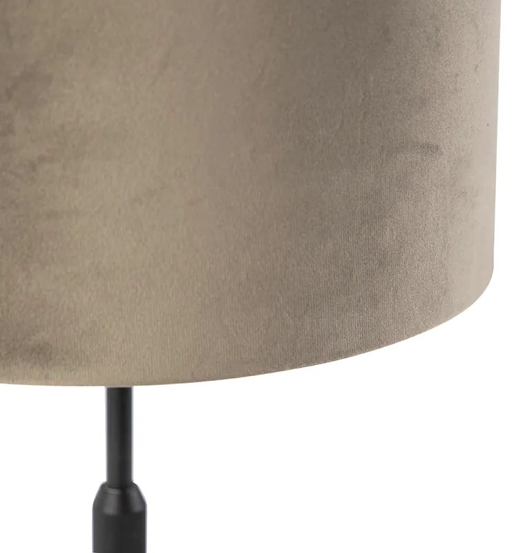 Stolná lampa čierna so sivohnedým zamatovým tienidlom so zlatom 25 cm - Parte