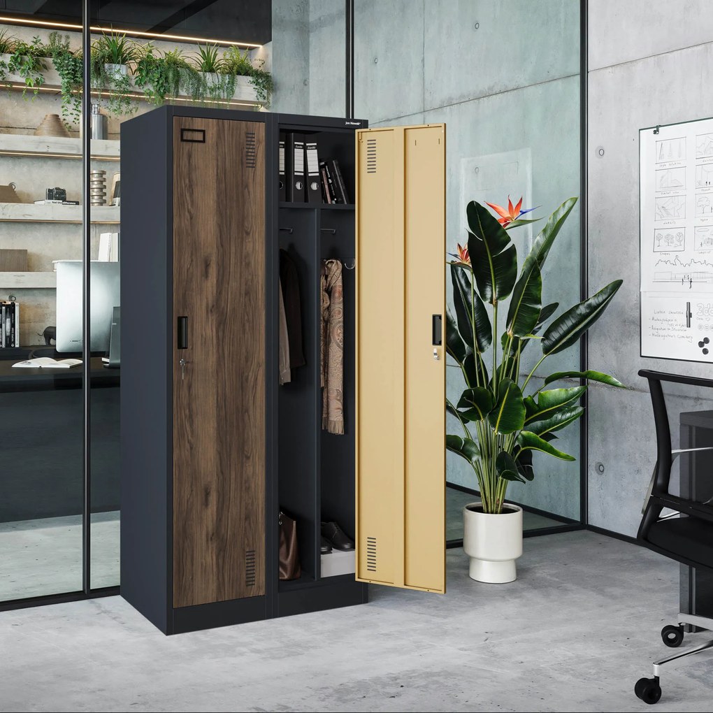 Šatníková pracovná skrinka so štyrmi priehradkami, antracitová/orechová, 800x1800x500 mm: KACPER Eco Design