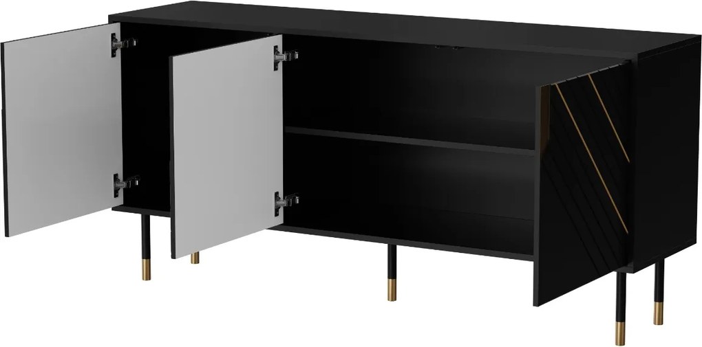 KOMODA CAMILLO 3D ČIERNA + ZLATÁ 154 cm