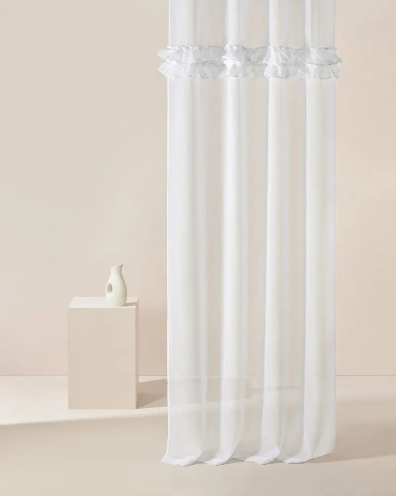 Biela záclona FRILLA s volánmi na stieborné priechodky 250 x 250 cm