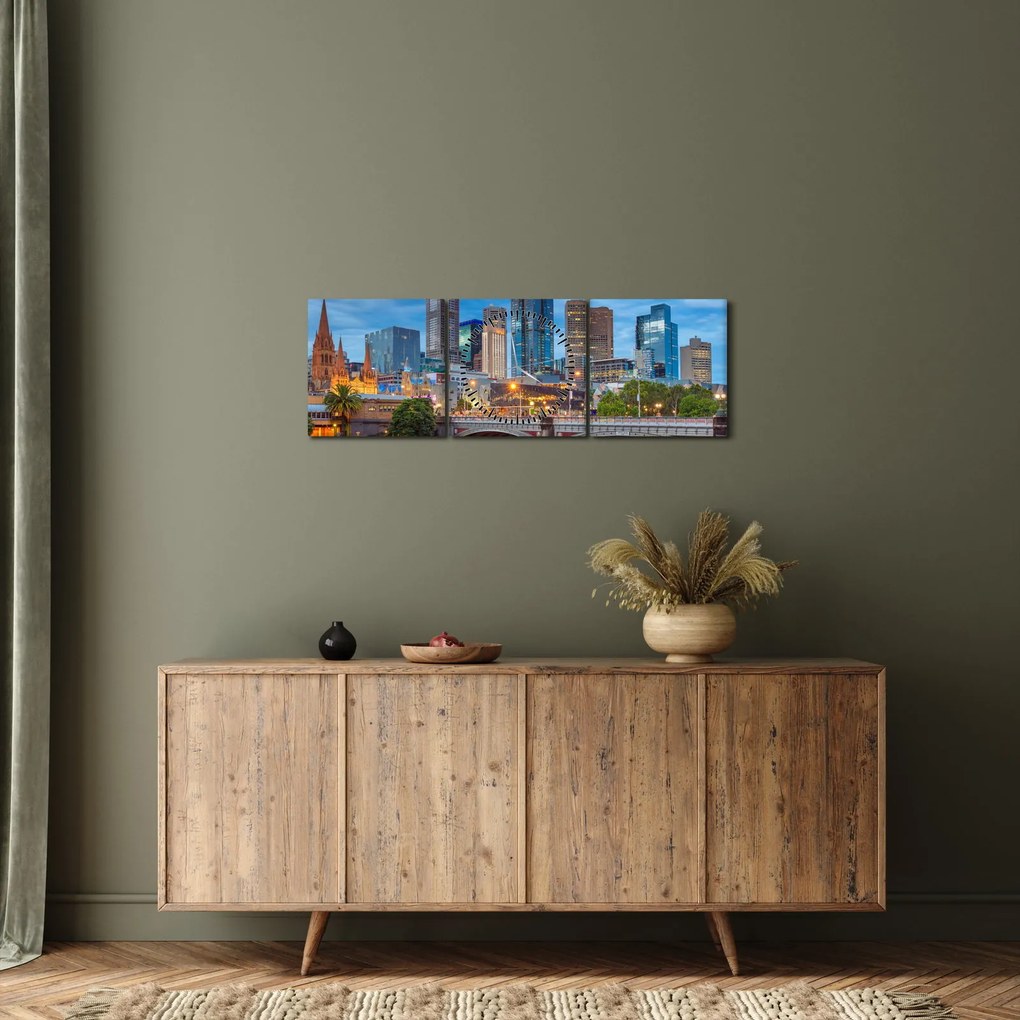 Obraz mesta Melbourne (s hodinami) (90x30 cm)