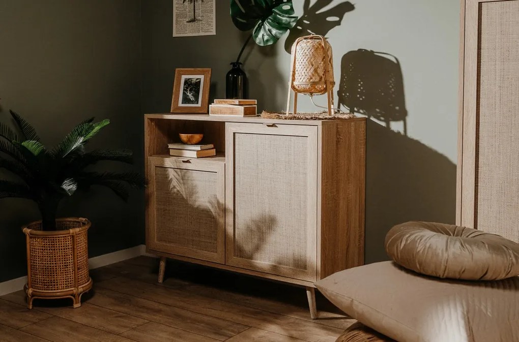 Skrinka 2-dverová Bali, dub sonoma/výplet