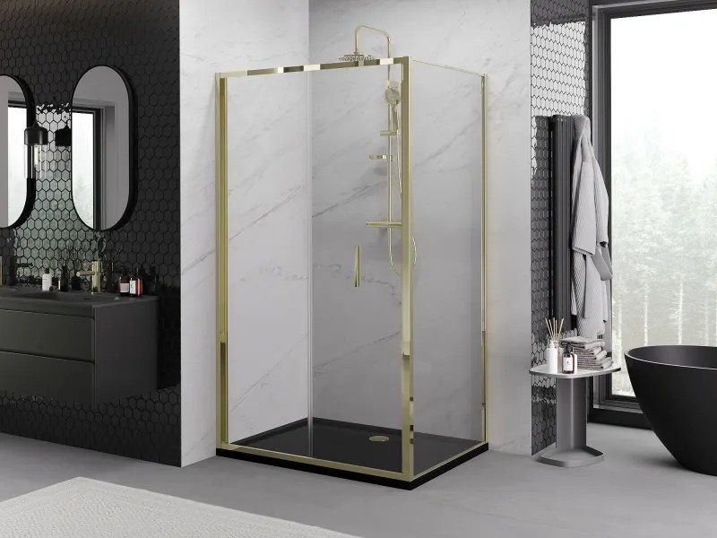 Mexen Exo, skladací sprchový kút 85 x 90 cm, číre sklo, zlatá, 816-085-090-50-00