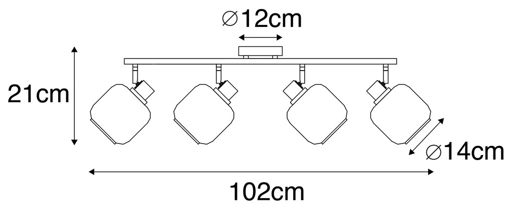 Stropné bodové svetlo čierne so zlatom s dymovým sklom 4-svetlo - Zuzanna