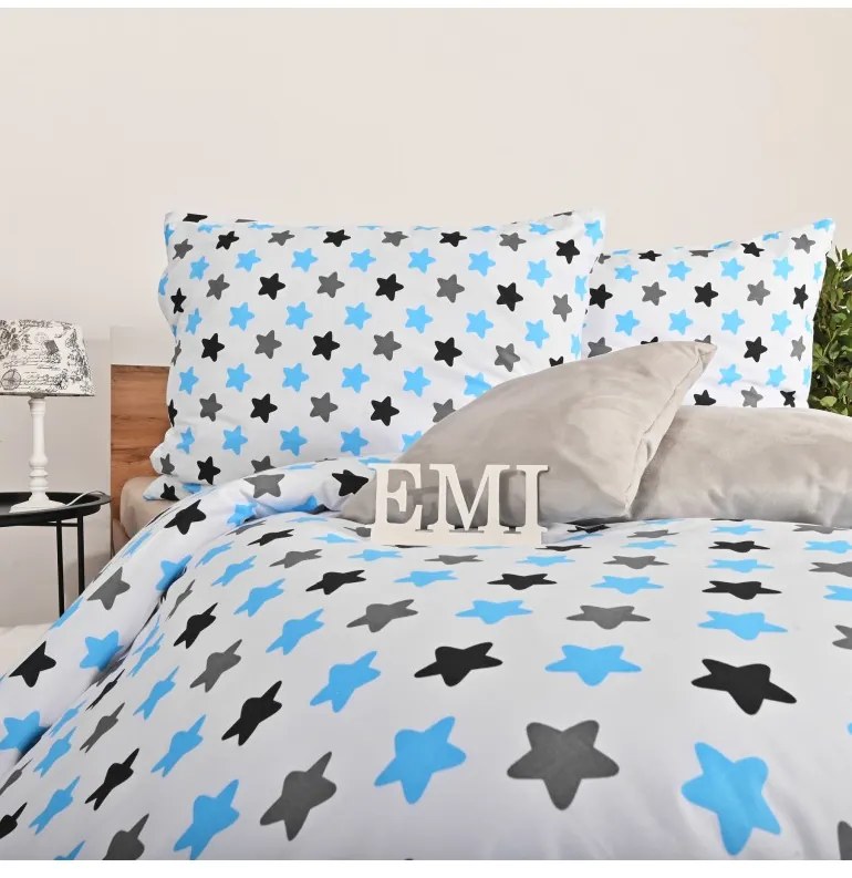 Obliečky bavlnené Hviezdičky modré EMI, Detský set 90x130 + 45x65