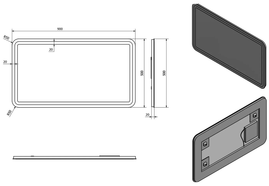 Sapho Sapho, NYX LED podsvietené zrkadlo 900x500mm, NY090