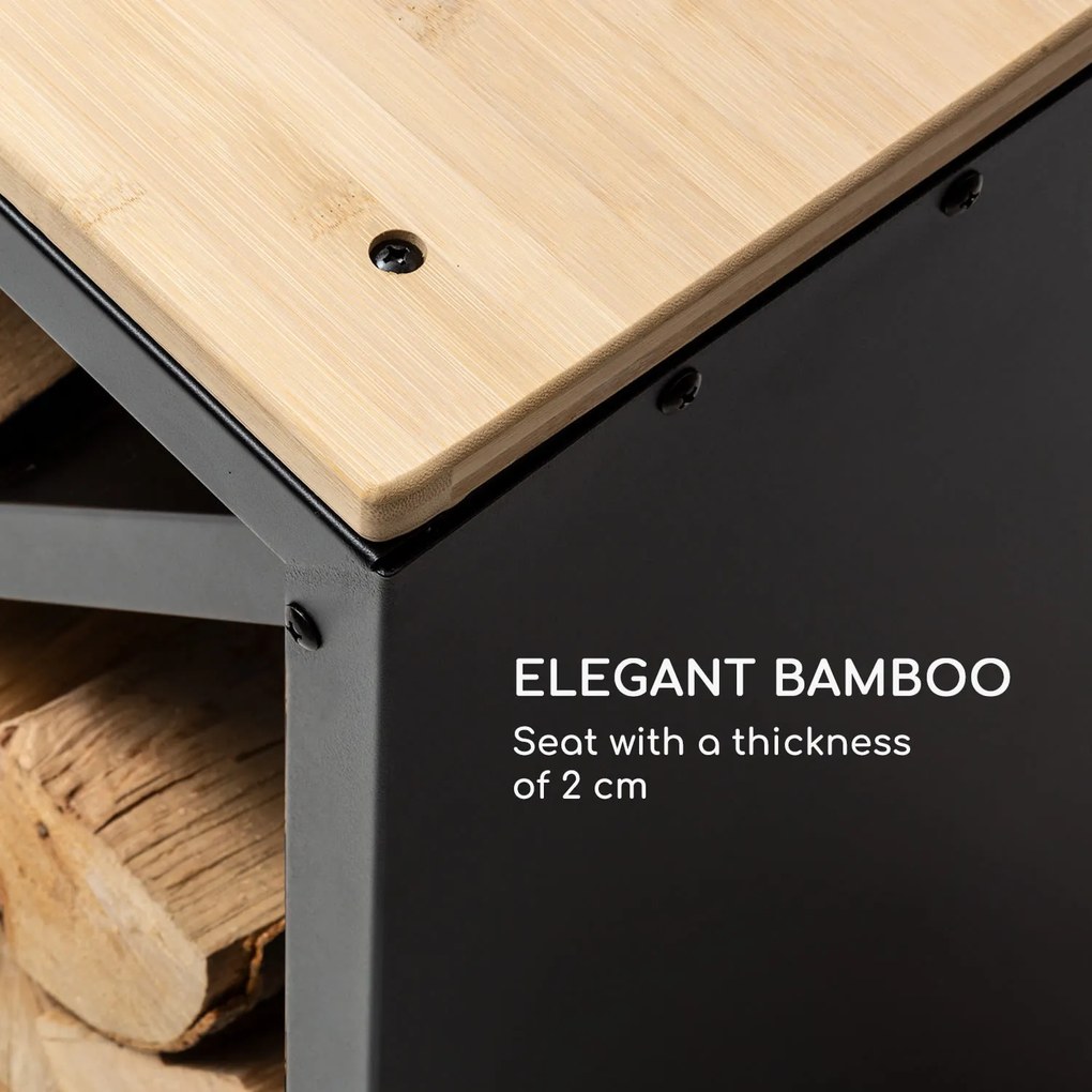 Blumfeldt Kindlewood L Black, stojan na drevo, lavička, 104 × 40 × 35 cm, bambus, zinok