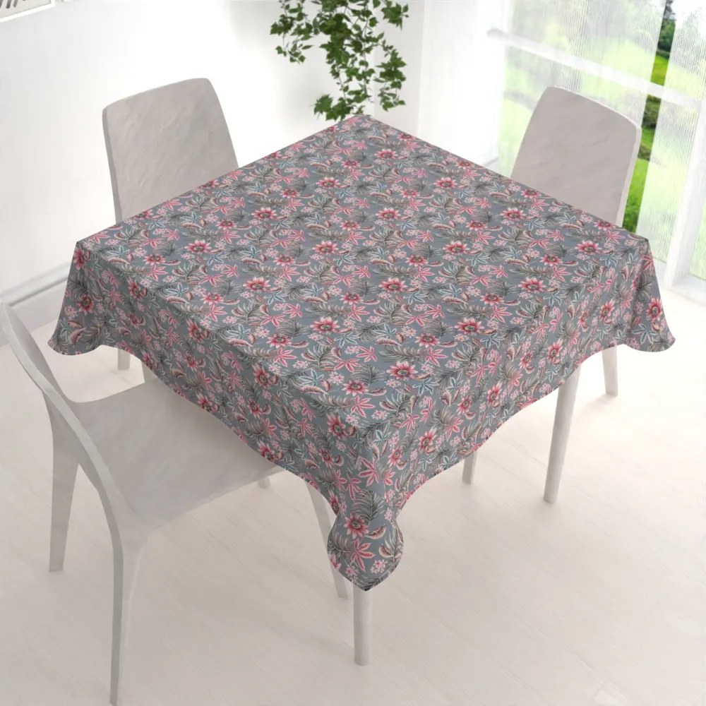 Biante Dekoračný štvorcový obrus PML-043 Tropické kvety na sivom 80x80 cm